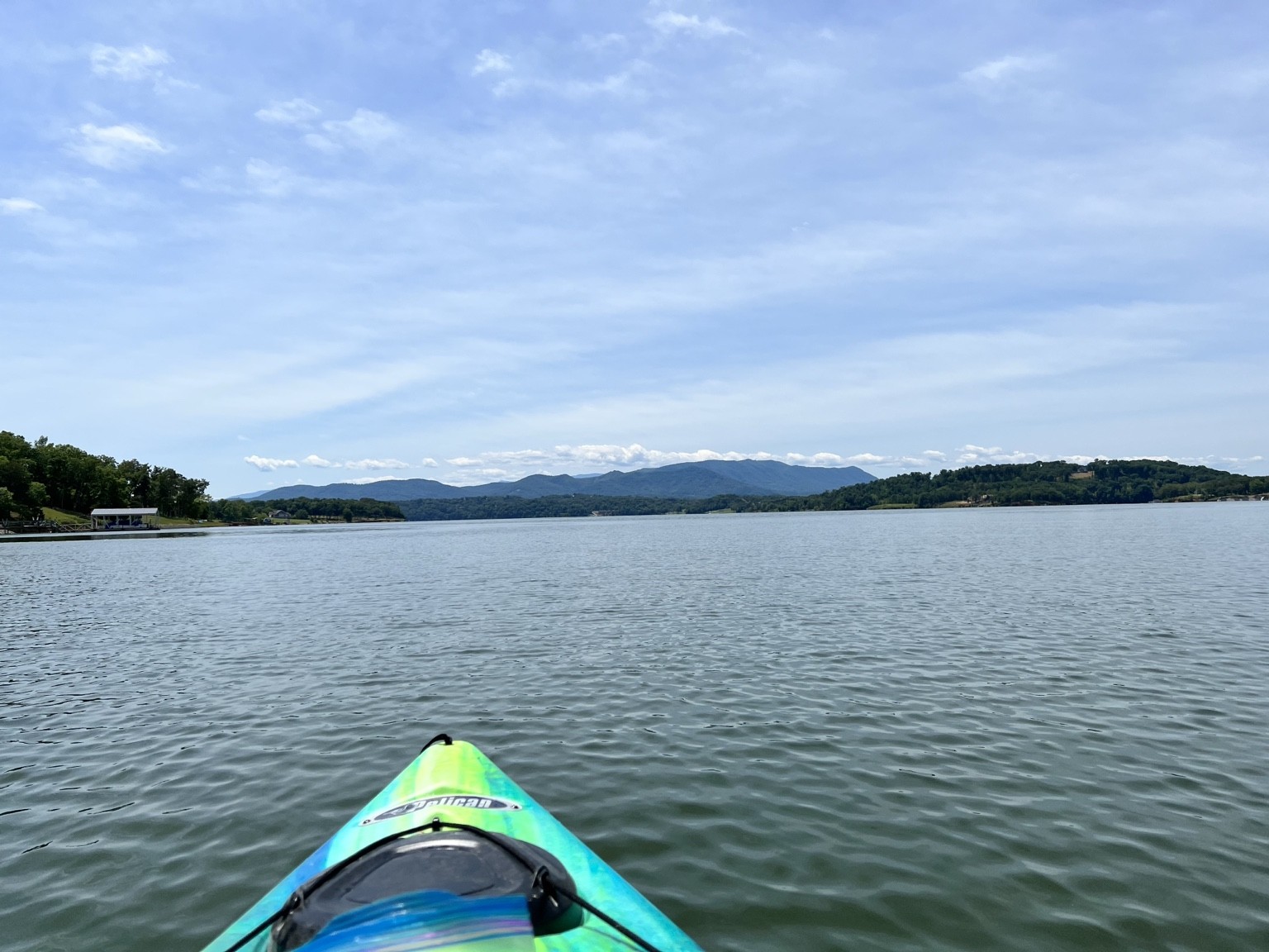 View from a kayak across Douglas Lake toward the mountains